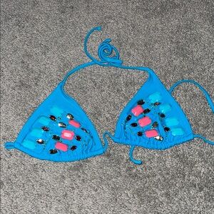 Xhilaration Blue Bikini Top with Colorful Beads